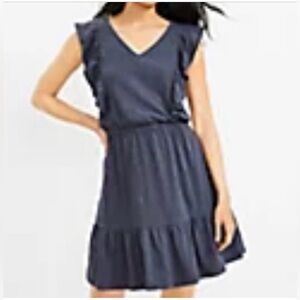LOFT Gray Ruffle Cotton Dress - 🆕